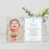 ライトブルーボーイ大理石バプテスマ写真サンキューカード 招待状 (スタンド正面)