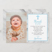 ライトブルーボーイ大理石バプテスマ写真サンキューカード 招待状 (正面/裏面)