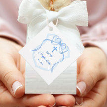 ライトブルーボークレストバプテスマメッセージカード