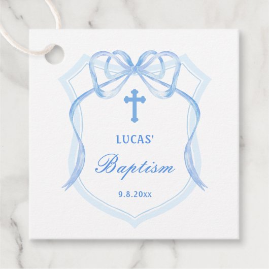 ライトブルーボークレストバプテスマメッセージカード フェイバータグ (正面)