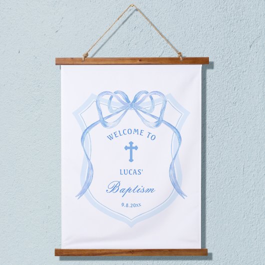 ライトブルーボークレストバプテスムウェルカム 吊り下げ型タペストリー
