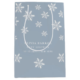 ライトブルーボーホウィンタースノーフレークベビーシャワー ミディアムペーパーバッグ