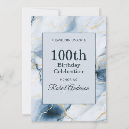 ライトブルーマーブル 100歳の誕生日 招待状