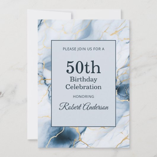 ライトブルーマーブル 50歳の誕生日 招待状 (正面)