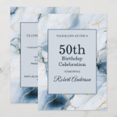 ライトブルーマーブル 50歳の誕生日 招待状 (正面/裏面)
