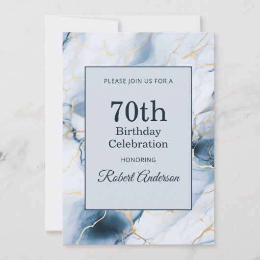 ライトブルーマーブル 70歳の誕生日 招待状 (正面)