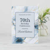 ライトブルーマーブル 70歳の誕生日 招待状 (スタンド正面)