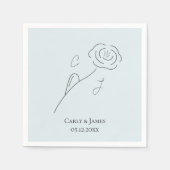 ライトブルーミニマリストフラワーラインアートモノグラム スタンダードカクテルナプキン (正面)