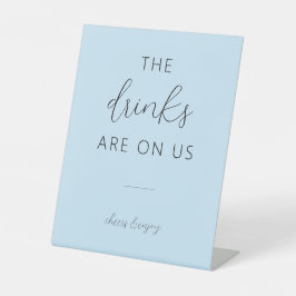 ライトブルーミニマルのオープン結婚バーペデスタルサイン 台座サイン