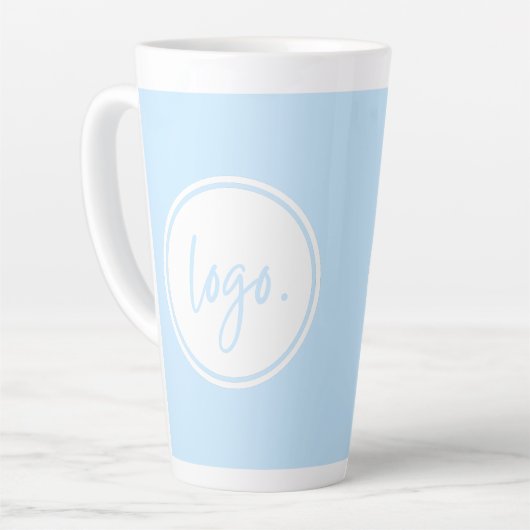 ライトブルーミニマルビジネスロゴ会社のお客様 カフェラテマグ (左アングル)