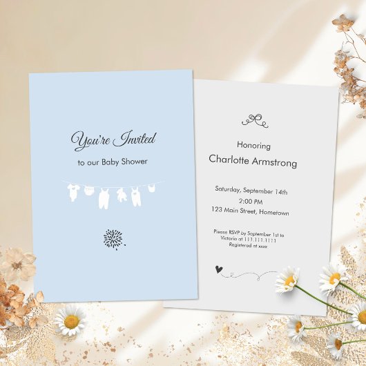 ライトブルーミニマル男の赤ちゃんシャワー招待状 招待状