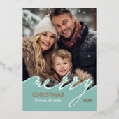 ライトブルーメリークリスマススクリプトの写真 箔シーズンカード (正面)