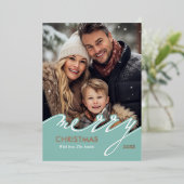 ライトブルーメリークリスマススクリプトの写真 箔シーズンカード (立ち正面)