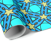 ライトブルーモダンとターコイズフローラ幾何学的 ラッピングペーパー (ロールコーナー)