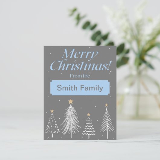 ライトブルーモダンとダークグレーのメリークリスマス シーズンカード (スタンド正面)