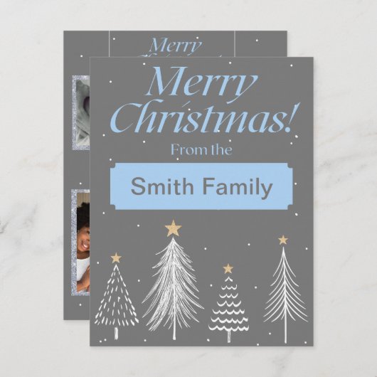 ライトブルーモダンとダークグレーのメリークリスマス シーズンカード (正面/裏面)