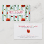 ライトブルーモダンのストライプポピーとレッドポピーのパターン 名刺 (正面/裏面)