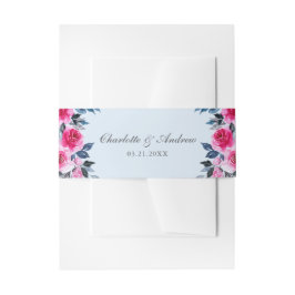 ライトブルーモダンウォーターカラーピンクローズ結婚ズ 招待状ベリーバンド