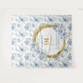 ライトブルーモダンスウィート16金ゴールドグリッター背景 タペストリー (正面(横))