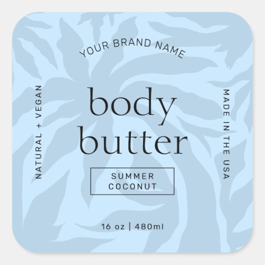 ライトブルーモダン体ローション角製品ラベル スクエアシール (正面)