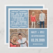 ライトブルーモダン日付正方形のフォトカードを保存 招待状 (正面/裏面)