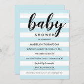 ライトブルーモダン男の赤ちゃんストライプシャワー 招待状 (正面/裏面)