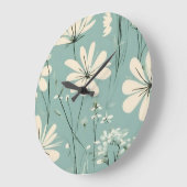 ライトブルーモダンGroovyデイジー ラージ壁時計 (傾斜)