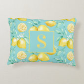 ライトブルーモノグラムにかわいいイエローレモンパターン アクセントクッション (裏面)