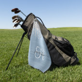 ライトブルーモノグラムのとシルバーの滴下グリッター ゴルフタオル (グリーン)