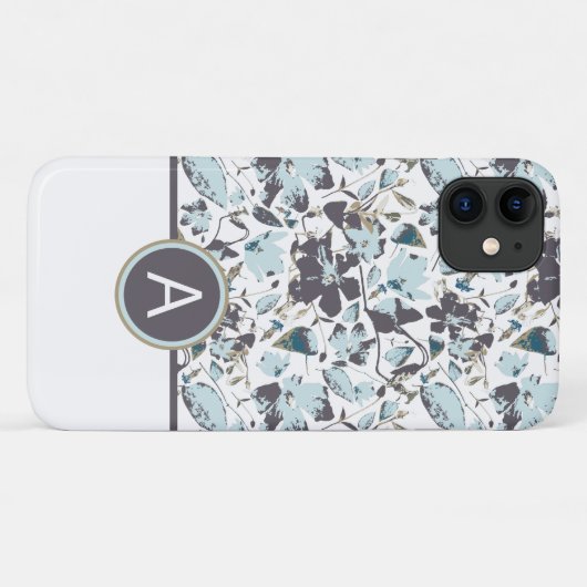 ライトブルーモノグラムのフローラウォーターカラーつる植物 Case-Mate iPhoneケース (裏面(横))