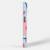 ライトブルーモノグラムの可愛いピンクパーソナライズされたの鳥 Case-Mate iPhoneケース (裏面 / 右)