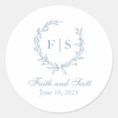 ライトブルーモノグラムリースステッカー ラウンドシール (正面)