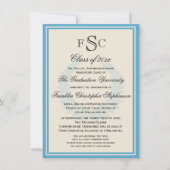 ライトブルーモノグラムローレルカレッジ卒業 招待状 (正面)