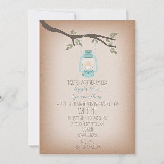 ライトブルーランタンキャンプ結婚式招待状 招待状 (正面)