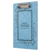 ライトブルーリネンのテクスチャブラックヴィンテージフレーム クリップボード (左)