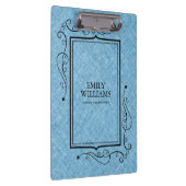 ライトブルーリネンのテクスチャブラックヴィンテージフレーム クリップボード (右)