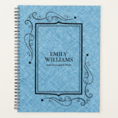 ライトブルーリネンのテクスチャブラックヴィンテージフレーム プランナー手帳 (正面)