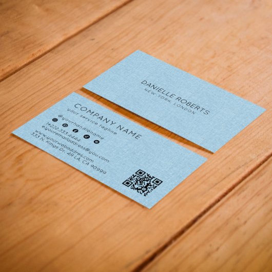 ライトブルーリネンのテクスチャQRコード 名刺