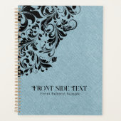 ライトブルーリネンテクスチャブラックフローラオーナメント プランナー手帳 (正面)