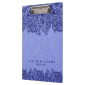 ライトブルーリネン付きネイビーブルーペイズリーレースフェイクレース クリップボード (左)