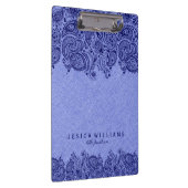 ライトブルーリネン付きネイビーブルーペイズリーレースフェイクレース クリップボード (右)