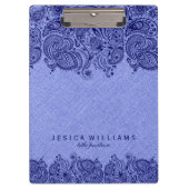 ライトブルーリネン付きネイビーブルーペイズリーレースフェイクレース クリップボード (正面)