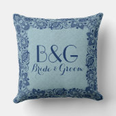 ライトブルーリネン&ネイビーレースフレーム クッション (裏面)