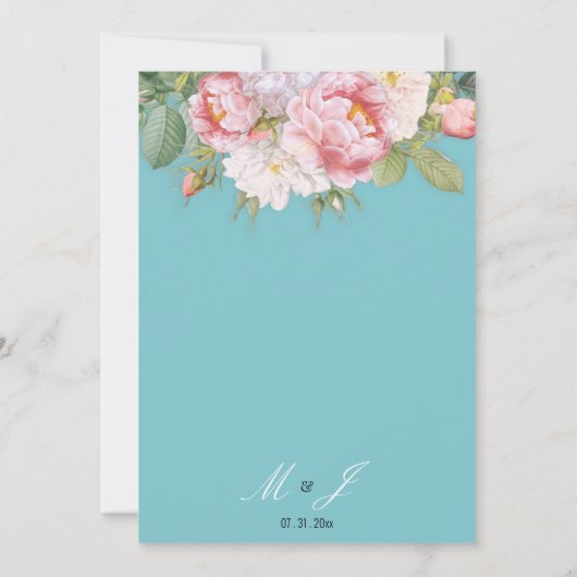 ライトブルーヴィンテージピンクローズロマンチック結婚ズ 招待状 (裏面)