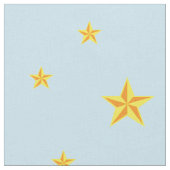 ライトブルー上の散乱ゴールデンイエロー星 ファブリック (クローズアップ)