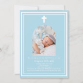 ライトブルー写真アーチ男の赤ちゃんバプテスマ 招待状 (正面)