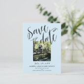 ライトブルー写真日付の保存 ポストカード (スタンド正面)