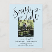 ライトブルー写真日付の保存 ポストカード (正面)