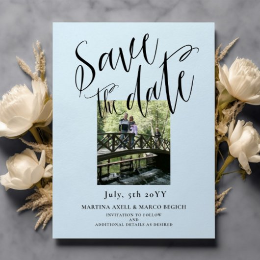 ライトブルー写真日付の保存 ポストカード