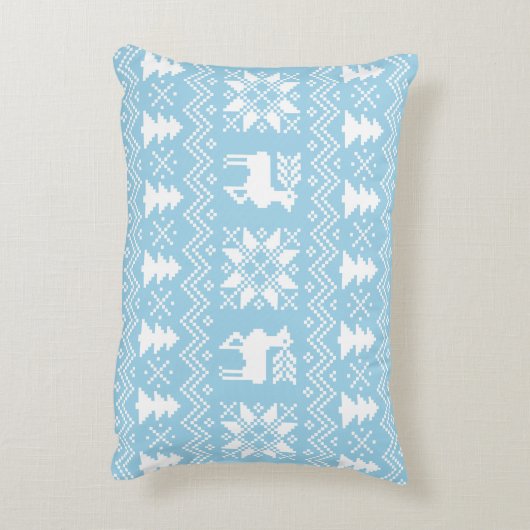 ライトブルー北欧クリスマスウィンターパターン アクセントクッション (裏面(縦))